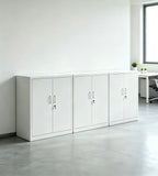 簡約白色鋼制雙門帶鎖矮身文件櫃 Minimalist White Steel Low Filing Cabinet