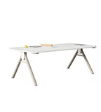 簡約白色長方形帶線盒小型會議枱 Minimalist White Rectangular Conference Table
