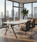 簡約白色長方形帶線盒小型會議枱 Minimalist White Rectangular Conference Table