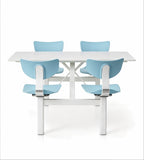 學校食堂白色岩板配淺藍色鋼架四人位連體餐枱 School Dining Table Set