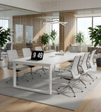 Minimalist White Rectangular Conference Table with Cable Management Box