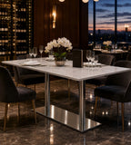 現代白色岩板不銹鋼餐枱 White Sintered Stone Dining Table