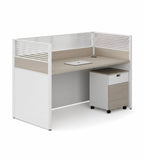 現代木紋直型帶活動櫃屏風辦公枱 Modern Straight Desk with Screen and Cabine