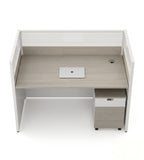 現代木紋直型帶活動櫃屏風辦公枱 Modern Straight Desk with Screen and Cabine