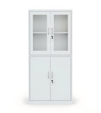 實用灰白鋼制玻璃掩門帶鎖文件櫃 Practical Steel Glass Swing Door Filing Cabinet