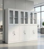 實用灰白鋼制玻璃掩門帶鎖文件櫃 Practical Steel Glass Swing Door Filing Cabinet
