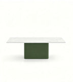 Light Luxury White Sintered Stone Green PU Leather Rectangular Coffee Table