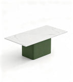 Light Luxury White Sintered Stone Green PU Leather Rectangular Coffee Table