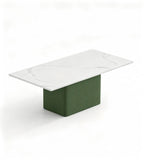 輕奢白色岩板綠色西皮長方形茶几 Sintered Stone Rectangular Coffee Table