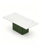 Light Luxury White Sintered Stone Green PU Leather Rectangular Coffee Table