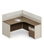 現代木紋L型帶活動櫃屏風工作枱 Modern L-Shaped Desk with Cabinet