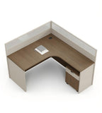 現代木紋L型帶活動櫃屏風工作枱 Modern L-Shaped Desk with Cabinet
