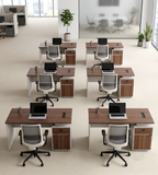 現代胡桃木色帶線盒櫃桶辦公枱 Modern Walnut Office Desk with Cabinet