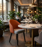 Modern Orange PU Leather and Fabric Dining Chair with Armrests