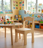 原木色實木帶靠背兒童椅 Simple Solid Wood Kids Chair