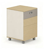 現代淺木色拼灰色三櫃桶密碼鎖帶轆活動櫃 Modern Light Wood & Grey 3-Drawer Mobile Pedestal with Lock