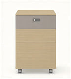 現代淺木色拼灰色三櫃桶密碼鎖帶轆活動櫃 Modern Light Wood & Grey 3-Drawer Mobile Pedestal with Lock