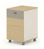 現代淺木色拼灰色三櫃桶密碼鎖帶轆活動櫃 Modern Light Wood & Grey 3-Drawer Mobile Pedestal with Lock