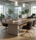 商務胡桃木色長方形帶線盒會議枱 Premium Walnut Conference Table