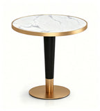 簡約白色人造石鈦金黑鋼腳圓形茶几 Luxury White Artificial Stone Round Coffee Table