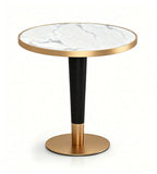 Minimalist White Artificial Stone Round Coffee Table with Titanium Black Steel Legs