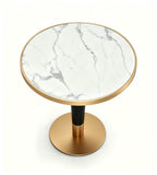 Minimalist White Artificial Stone Round Coffee Table with Titanium Black Steel Legs
