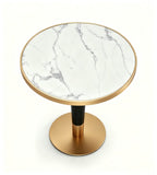 簡約白色人造石鈦金黑鋼腳圓形茶几 Luxury White Artificial Stone Round Coffee Table