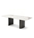 Modern White Sintered Stone Rectangular Dining Table with Black Titanium Stainless Steel Legs