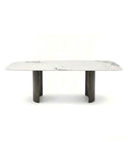 Modern White Sintered Stone Rectangular Dining Table with Black Titanium Stainless Steel Legs