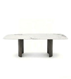 現代白色岩板黑鈦不銹鋼腳長方形餐枱 Modern White Sintered Stone Rectangular Dining Table