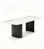現代白色岩板黑鈦不銹鋼腳長方形餐枱 Modern White Sintered Stone Rectangular Dining Table