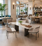 Modern White Sintered Stone Rectangular Dining Table with Black Titanium Stainless Steel Legs
