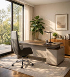 Beige and Dark Shell Two-Tone Five-Star Base Executive Chair