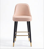 Light Luxury Pink Fabric Bar Stool with Solid Wood Legs and High Back
