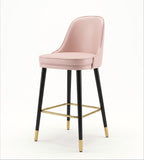 Light Luxury Pink Fabric Bar Stool with Solid Wood Legs and High Back