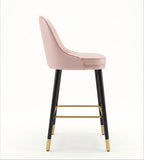 輕奢粉色布藝實木腳高背吧椅 Light Luxury Pink Fabric Bar Stool