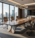 現代木紋帶線盒長方形會議枱 Modern Wood Grain Rectangular Conference Table