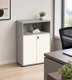 簡約灰白拼色掩門帶鎖辦公室儲物櫃 Minimalist Grey White Locked Office Cabinet