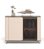 現代輕奢胡桃木色拼卡其灰儲物櫃 Modern Luxury Walnut and Khaki Grey Storage Cabinet