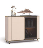 Modern Luxury Walnut and Khaki Grey Storage Cabinet
