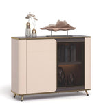 現代輕奢胡桃木色拼卡其灰儲物櫃 Modern Luxury Walnut and Khaki Grey Storage Cabinet