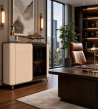 Modern Luxury Walnut and Khaki Grey Storage Cabinet