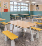 Durable and Practical Wood Grain Steel Frame Integrated Four-Seater Dining Table School Canteen Dining Table Set