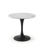 Minimalist White Marble Round Meeting Table with Matte Black Iron Frame