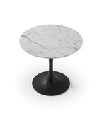 Minimalist White Marble Round Meeting Table with Matte Black Iron Frame