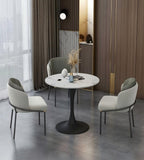 簡約白色大理石啞黑鐵架圓形洽談枱 Marble Round Table with Black Iron Frame
