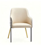 Modern Luxury Beige Printed PU Leather Dining Armchair