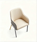 Modern Luxury Beige Printed PU Leather Dining Armchair