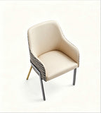 現代輕奢米色印花西皮帶扶手餐椅 Modern Luxury Beige Printed PU Leather Armchair