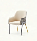 Modern Luxury Beige Printed PU Leather Dining Armchair